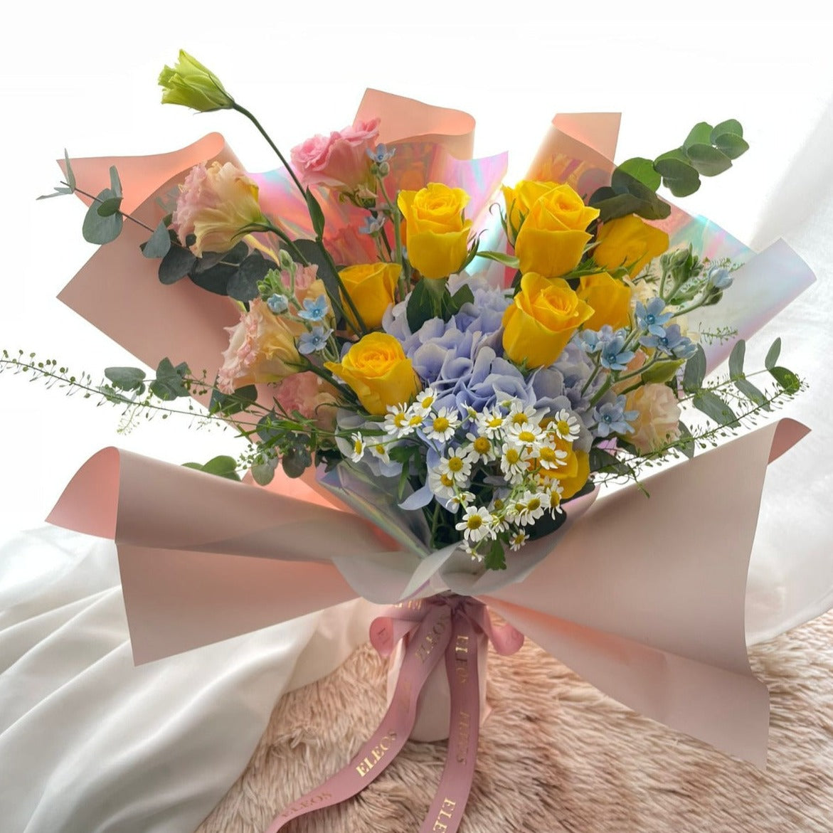 Affordable Cheap and Fresh Hydrangea, Roses, Eustoma in Bright Pastel Colors below $150 with Free Delivery in Singapore