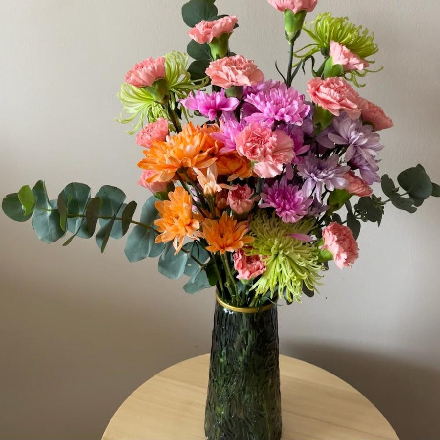 Carnation and Pastel Mum Vases Arrangement in Singapore Under $80 Freee Delivery