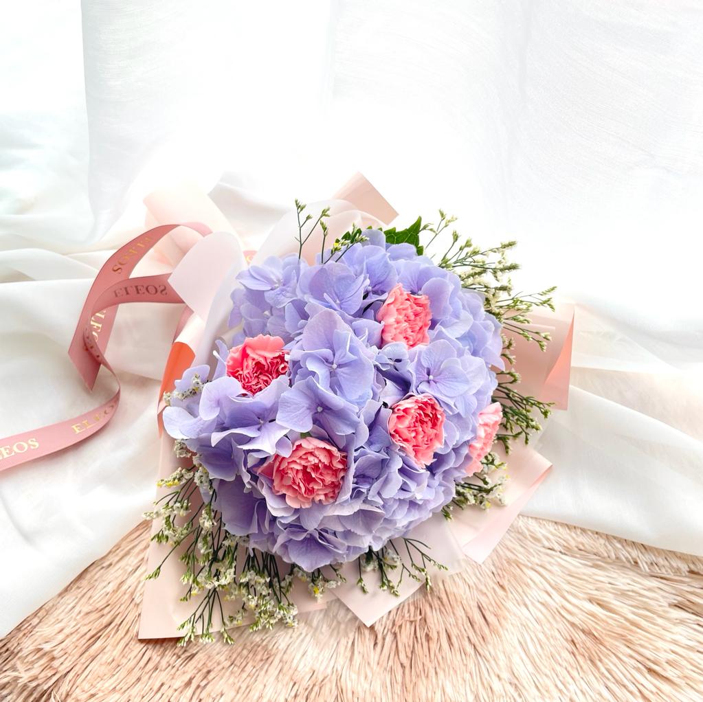 Beautiful and Fresh Hydrangea & Carnation Flower Bouquet Under 80 in Singapore