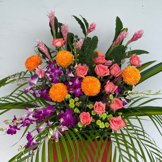 Fresh Cheap and Good Prosperous Orchids, Mums, Roses and Ginger flower grand opening floral stand in Singapore Under $200 free Delivery